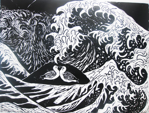 A tribute to Housai woodcut by Paul Bloomer