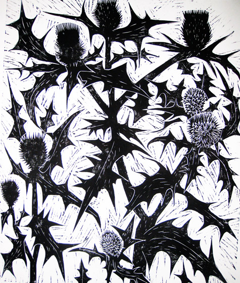 Thistles - woodcut by Paul Bloomer