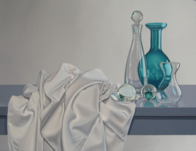 Brian Henderson painting. Glassware and tablecloth