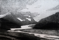 Athabasca Glacier, Alberta, etching by Richard Rowland