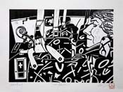 North Isles Bus - woodcut - click for larger image